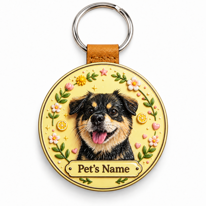 Custom 3D Pet Portrait Relief Keychain with Name – Personalized Dog & Cat Keepsake