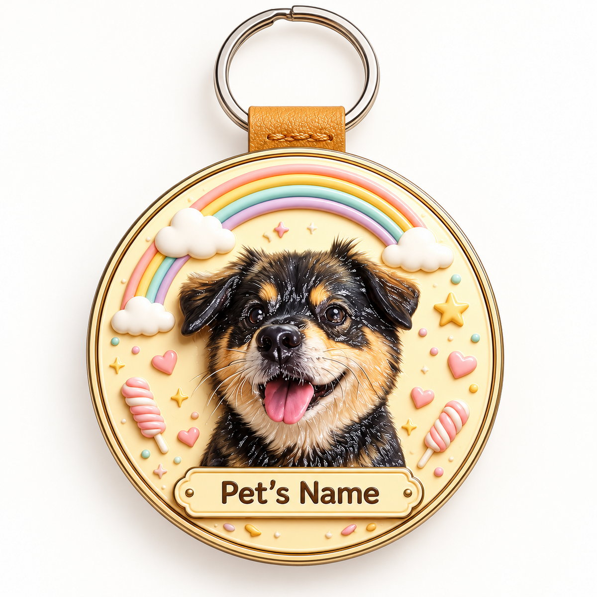 Custom 3D Pet Portrait Relief Keychain with Name – Personalized Dog & Cat Keepsake