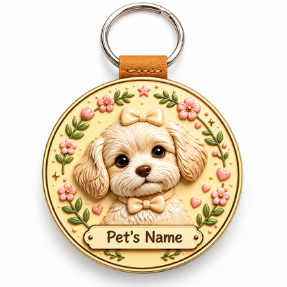 Custom 3D Pet Portrait Relief Keychain with Name – Personalized Dog & Cat Keepsake