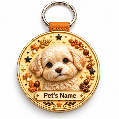 Custom 3D Pet Portrait Relief Keychain with Name – Personalized Dog & Cat Keepsake