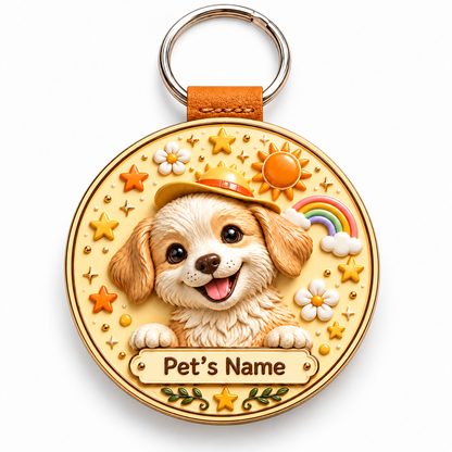 Custom 3D Pet Portrait Relief Keychain with Name – Personalized Dog & Cat Keepsake
