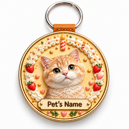 Custom 3D Pet Portrait Relief Keychain with Name – Personalized Dog & Cat Keepsake