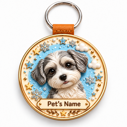 Custom 3D Pet Portrait Relief Keychain with Name – Personalized Dog & Cat Keepsake