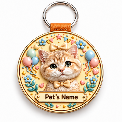 Custom 3D Pet Portrait Relief Keychain with Name – Personalized Dog & Cat Keepsake