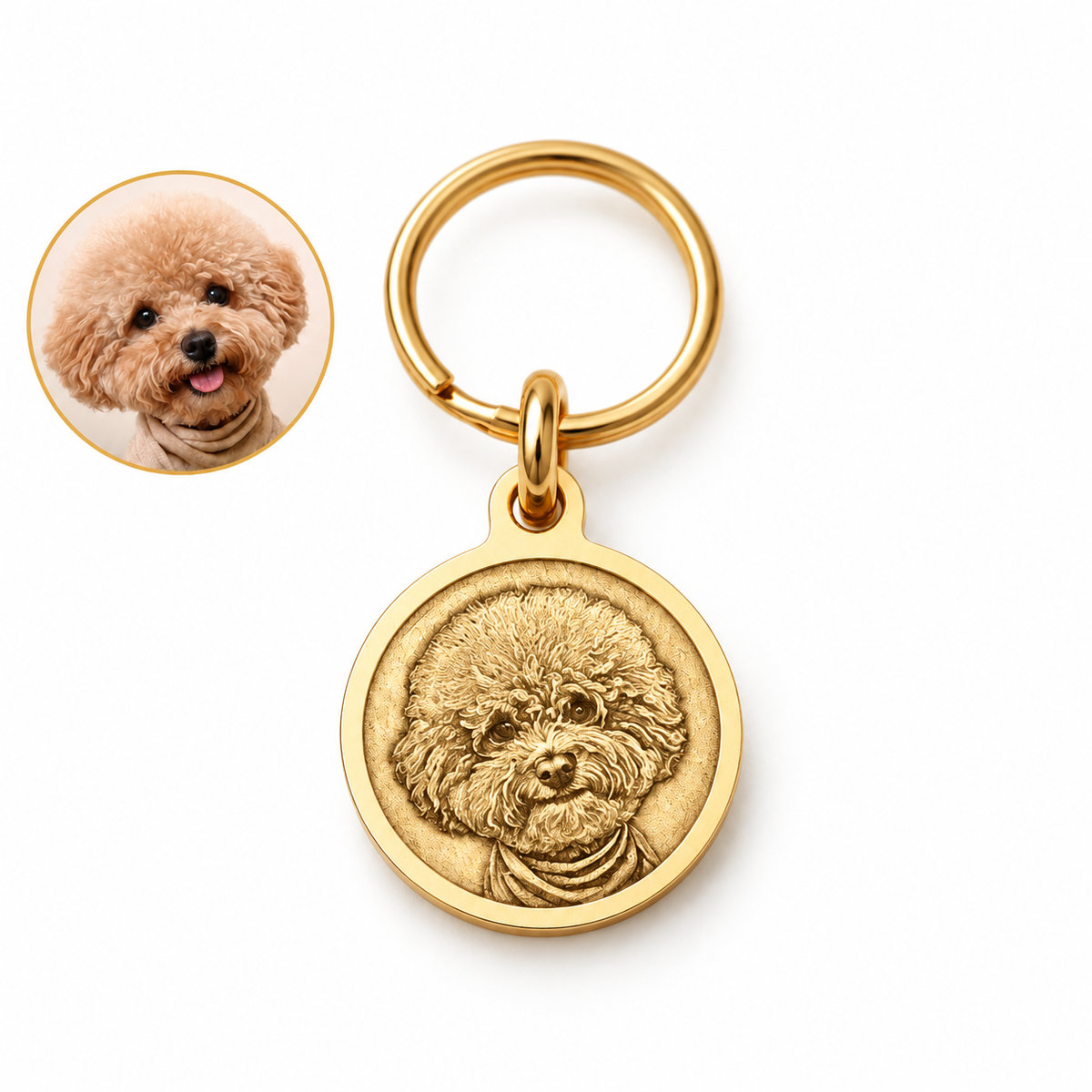 Custom Pet Portrait Brass Keychain From Photo – Personalized Dog & Cat Keepsake