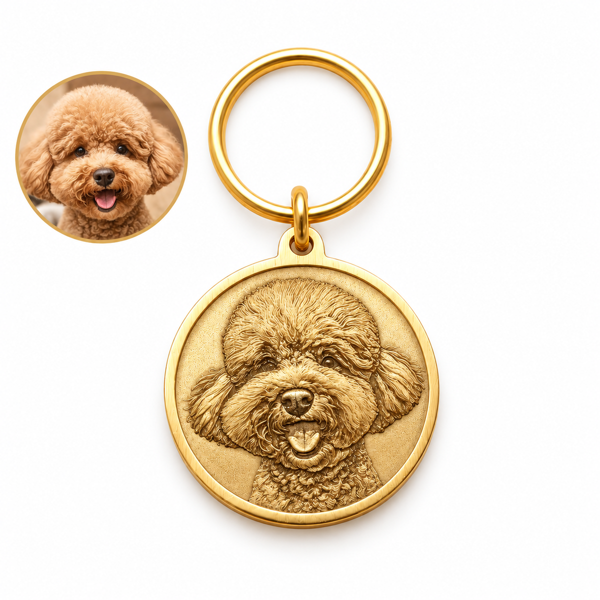 Custom Pet Portrait Brass Keychain From Photo – Personalized Dog & Cat Keepsake