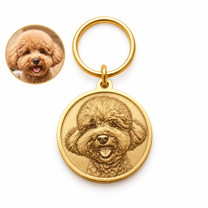 Custom Pet Portrait Brass Keychain From Photo – Personalized Dog & Cat Keepsake