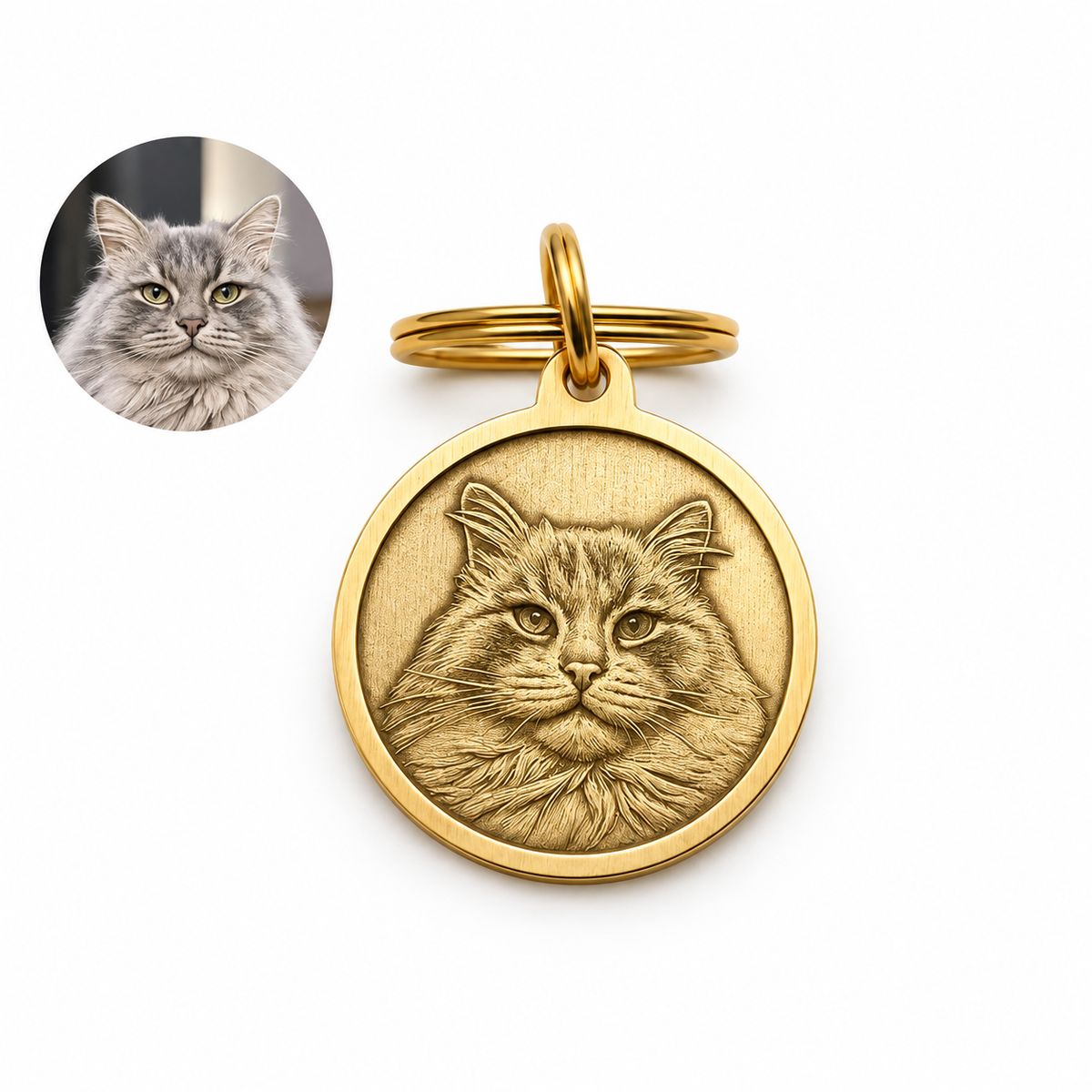 Custom Pet Portrait Brass Keychain From Photo – Personalized Dog & Cat Keepsake