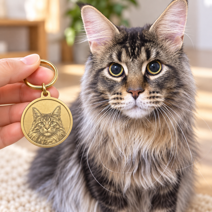 Custom Pet Portrait Brass Keychain From Photo – Personalized Dog & Cat Keepsake