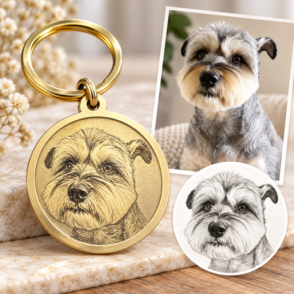 Custom Pet Portrait Brass Keychain From Photo – Personalized Dog & Cat Keepsake