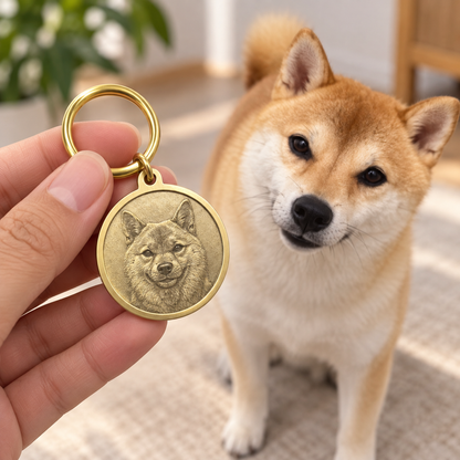 Custom Pet Portrait Brass Keychain From Photo – Personalized Dog & Cat Keepsake