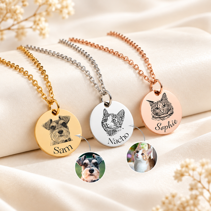 Custom Laser Engraved Pet Portrait Necklace From Photo