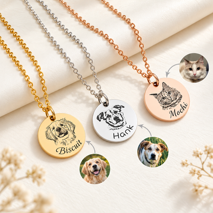 Custom Laser Engraved Pet Portrait Necklace From Photo