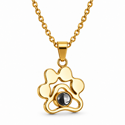 Custom Paw Print Photo Projection Necklace, Personalized Pet Photo Pendant, Dog & Cat Memorial Gift