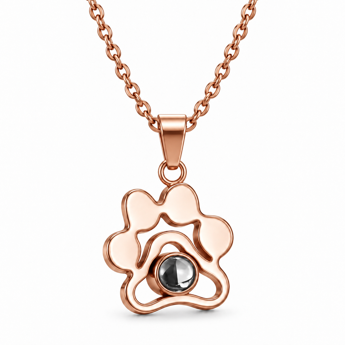 Custom Paw Print Photo Projection Necklace, Personalized Pet Photo Pendant, Dog & Cat Memorial Gift