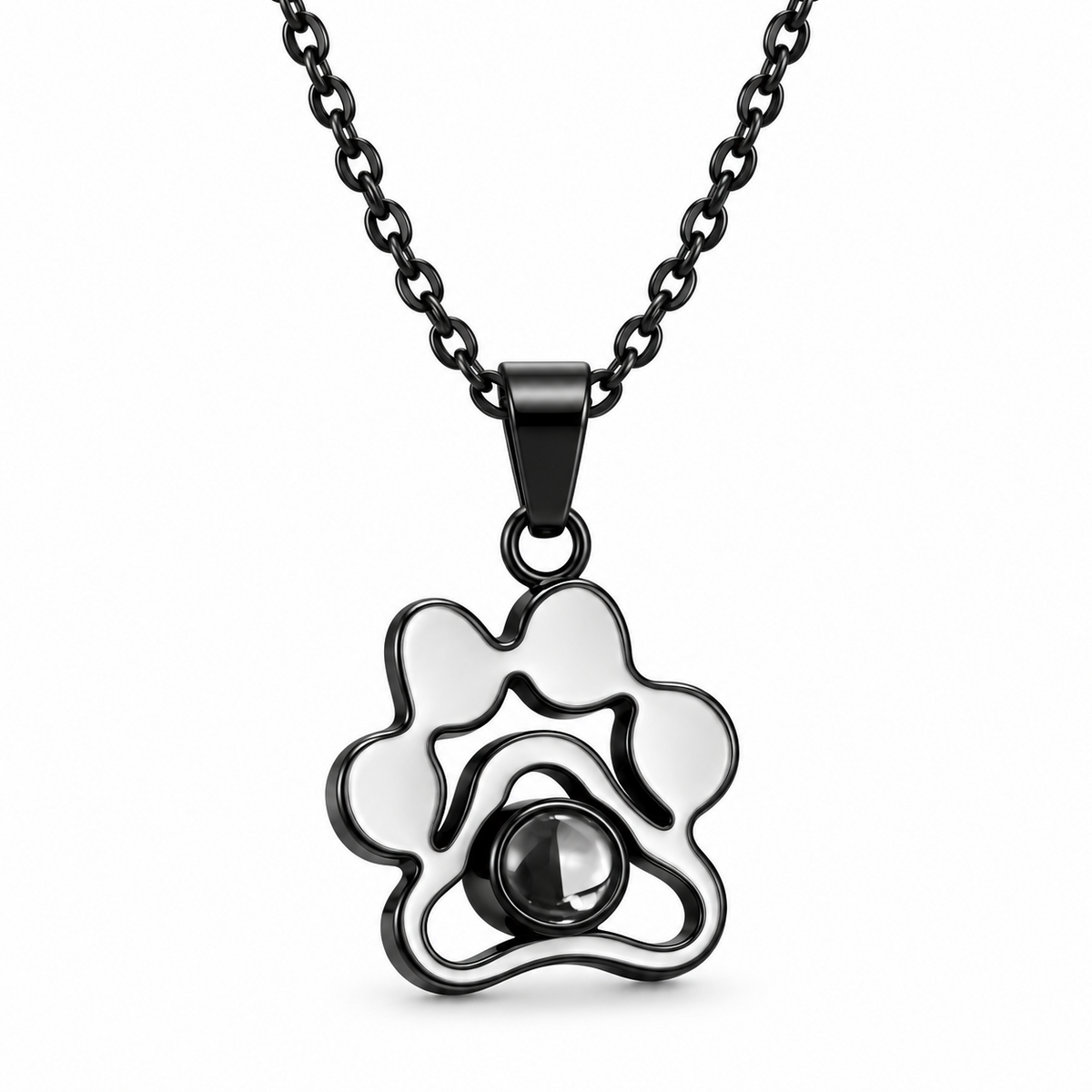Custom Paw Print Photo Projection Necklace, Personalized Pet Photo Pendant, Dog & Cat Memorial Gift