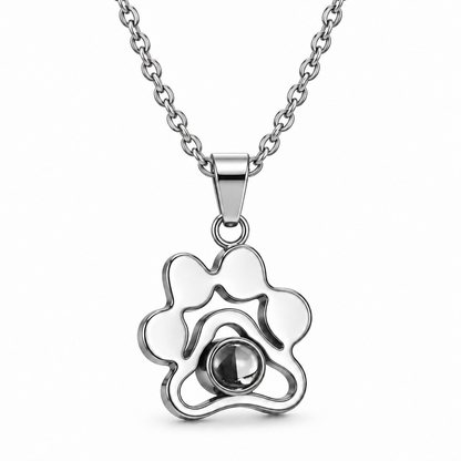Custom Paw Print Photo Projection Necklace, Personalized Pet Photo Pendant, Dog & Cat Memorial Gift