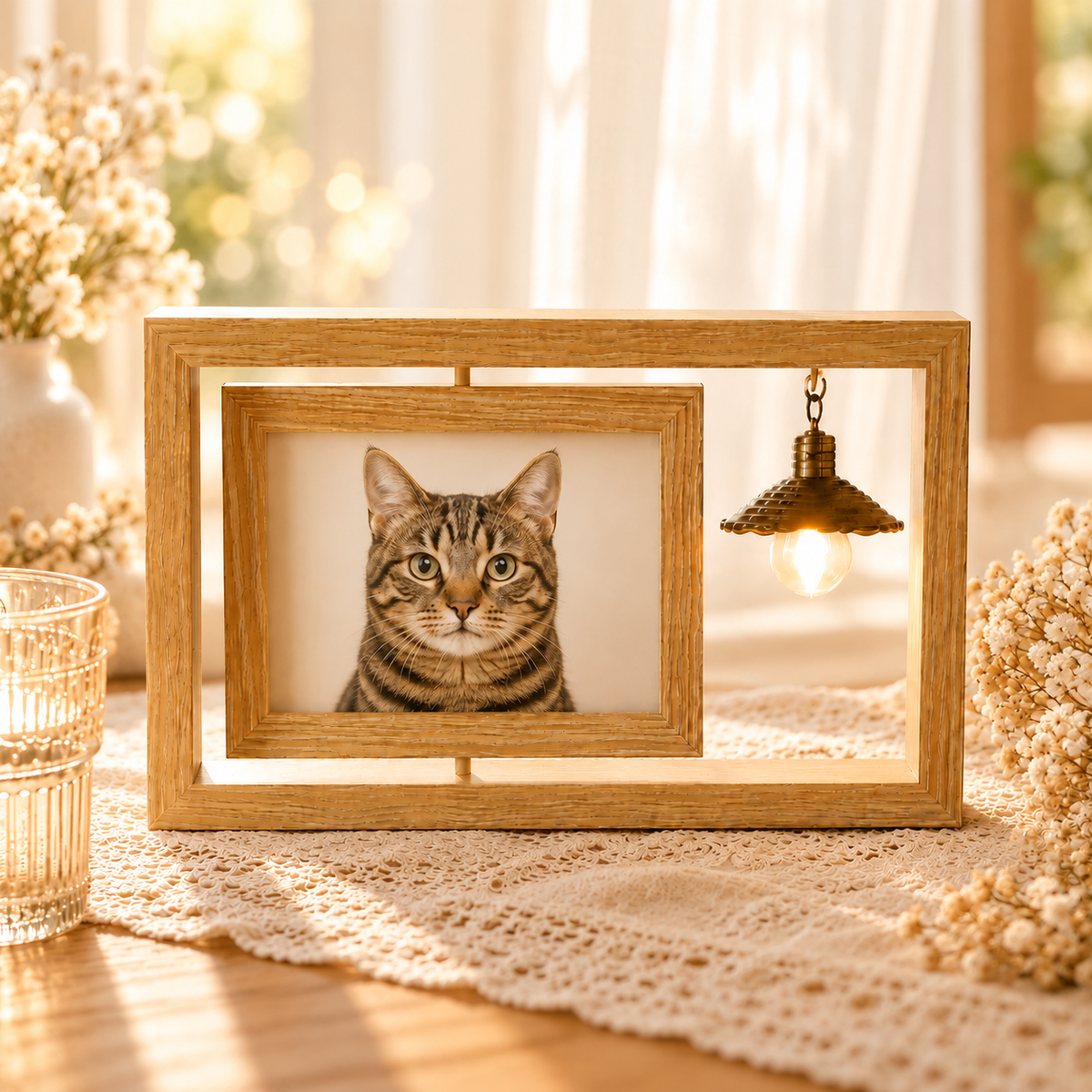 Custom Pet Memorial Photo Frame with Light