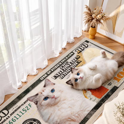Custom Pet Portrait Dollar Bill Rug – Faux Lambswool Entryway Mat & Bedside Runner