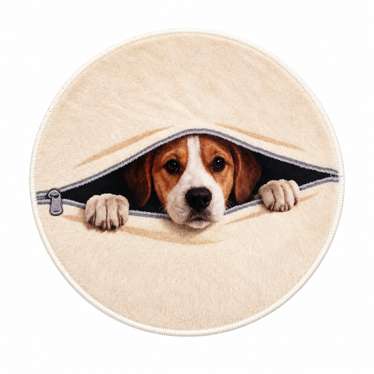 Custom Pet Portrait Round Rug – Zipper Design Faux Lambswool Rug