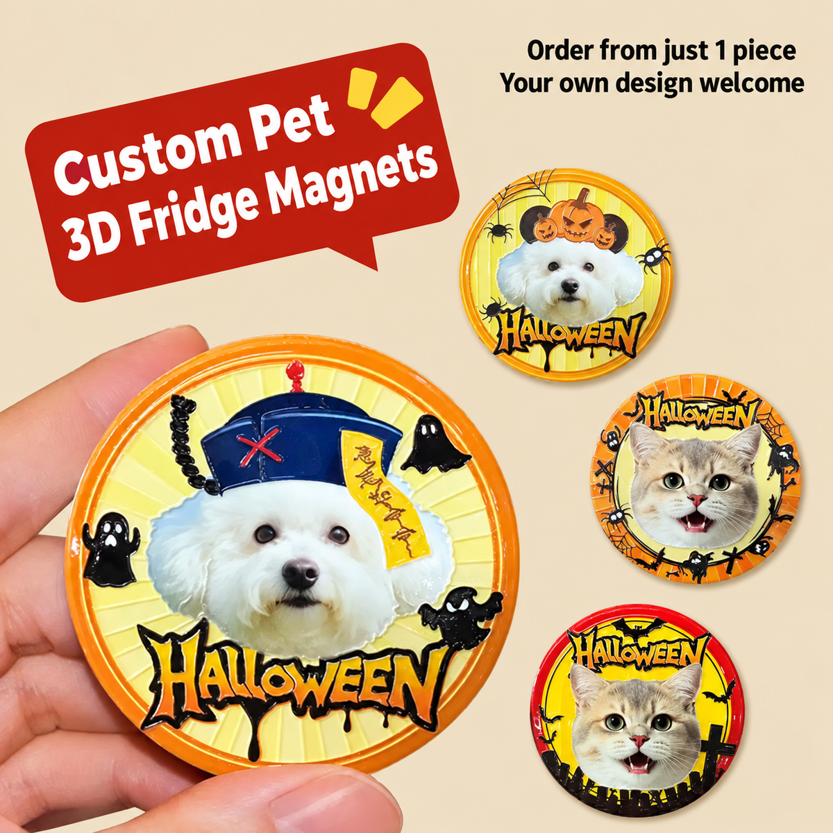 Custom Halloween Pet Photo Fridge Magnet – Personalized Ceramic Relief