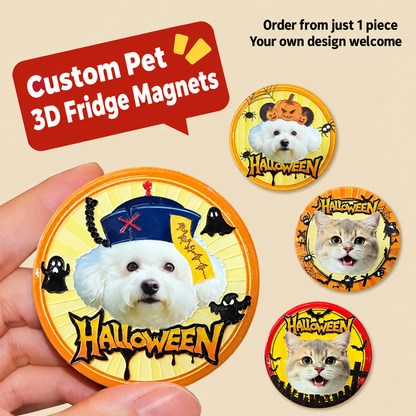 Custom Halloween Pet Photo Fridge Magnet – Personalized Ceramic Relief
