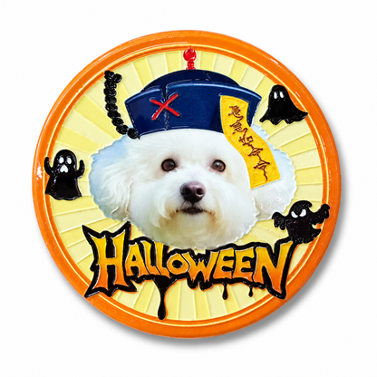 Custom Halloween Pet Photo Fridge Magnet – Personalized Ceramic Relief